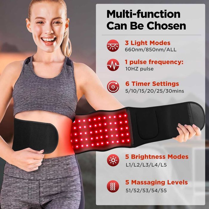 Масажен колан с червена светлина, 660nm и 850nm, 5 режима и 5 нива