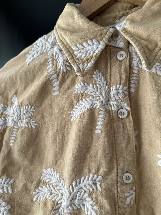 Къса ленена риза ZARA с бродерия на палми