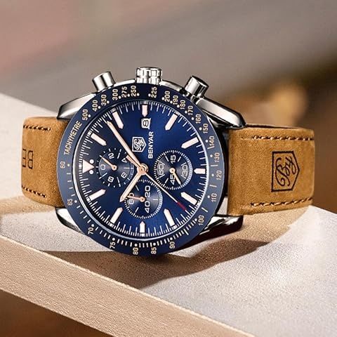 Луксозен !Спортно Елегантен часовник, Хронограф, Кварц, Кафя каишка