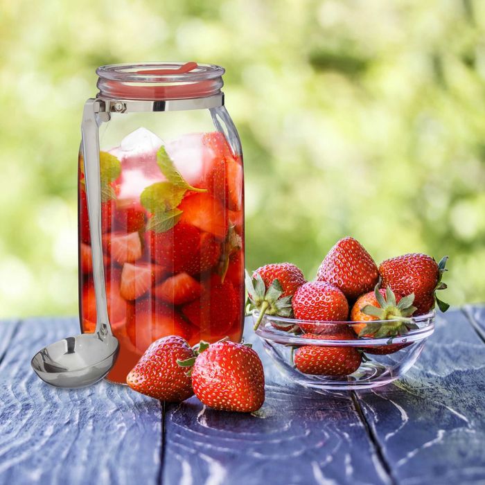 Borcan de sticla cu capac ermetic si polonic pentru punch de fructe 2L