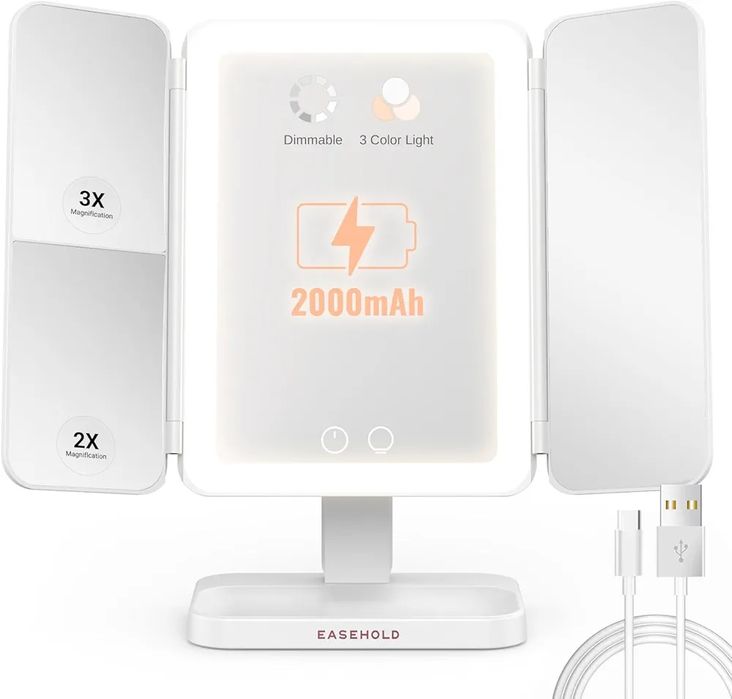 Огледало за грим със LED светлини, акумулаторно 2X,3X