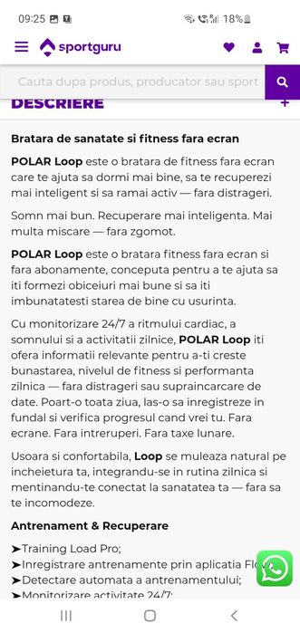 Bratara fitness/ Polar Loop/