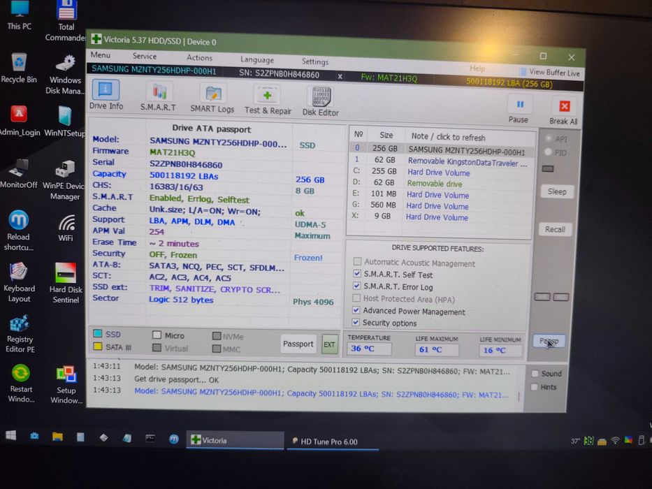 SSD Samsung 256GB M.2 SATA – 97% Health – 516 MB/s – Testat