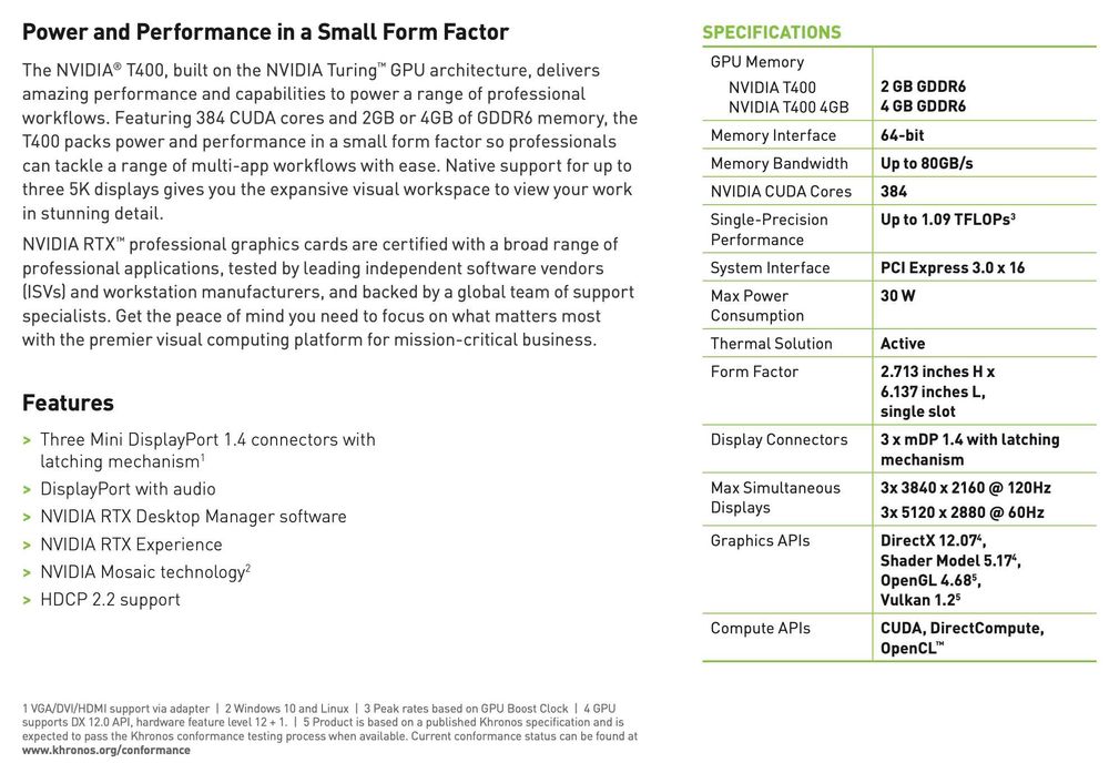 NVIDIA T400 4GB LP Single Fan