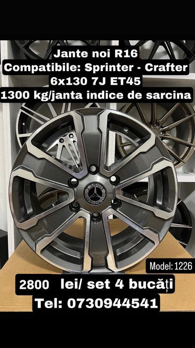 Jante R16 6x130 Heavy Duty Noi Mercedes Sprinter W906 W907 2006-2025 VW Crafter 2006-2017 1300kg/jantă TUV Autoutilitare Marfă Pasageri
