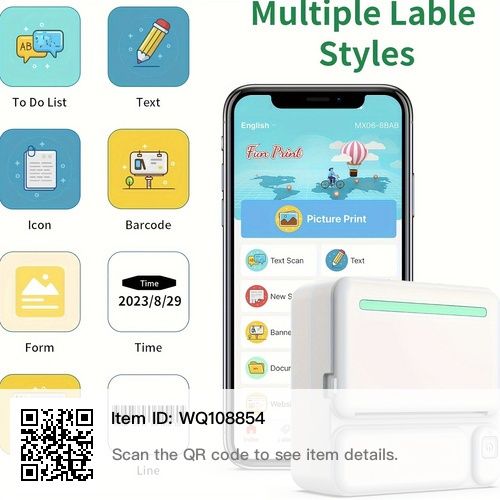 Imprimanta termica portabila inclusiv etichete, coduri de bare și QR