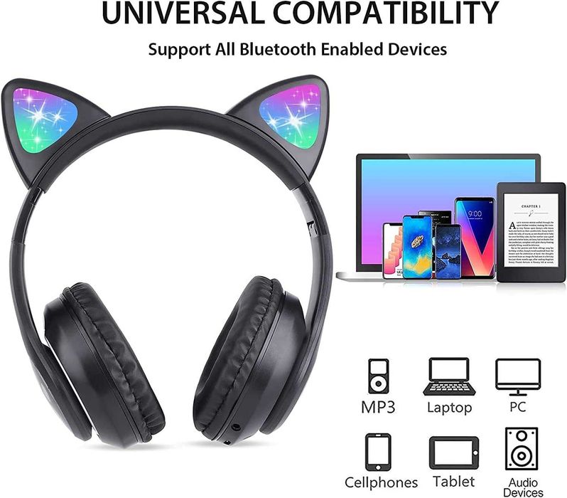 Casti Wireless VALA STN28, urechi pisica, luminite rgb