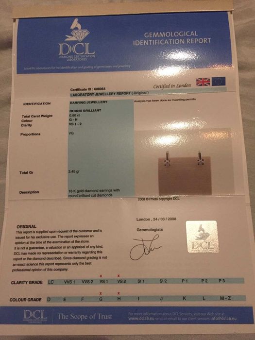 Продавам обеци 18 карата бяло злато с диаманти.