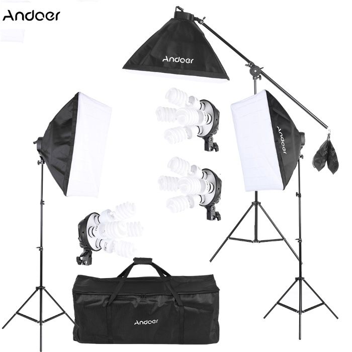 Kit foto studio suport 2x2m,3 Softbox,12x bec 45W + 3x panze VAN