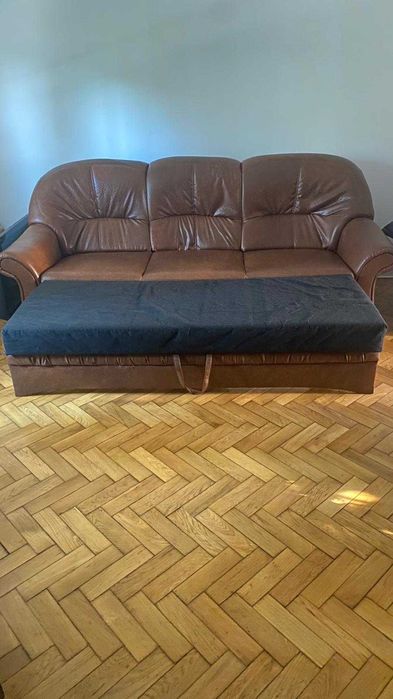 Canapea Extensibilă 3 Locuri și 2 Fotolii Piele Ecologică – Stare Excelentă