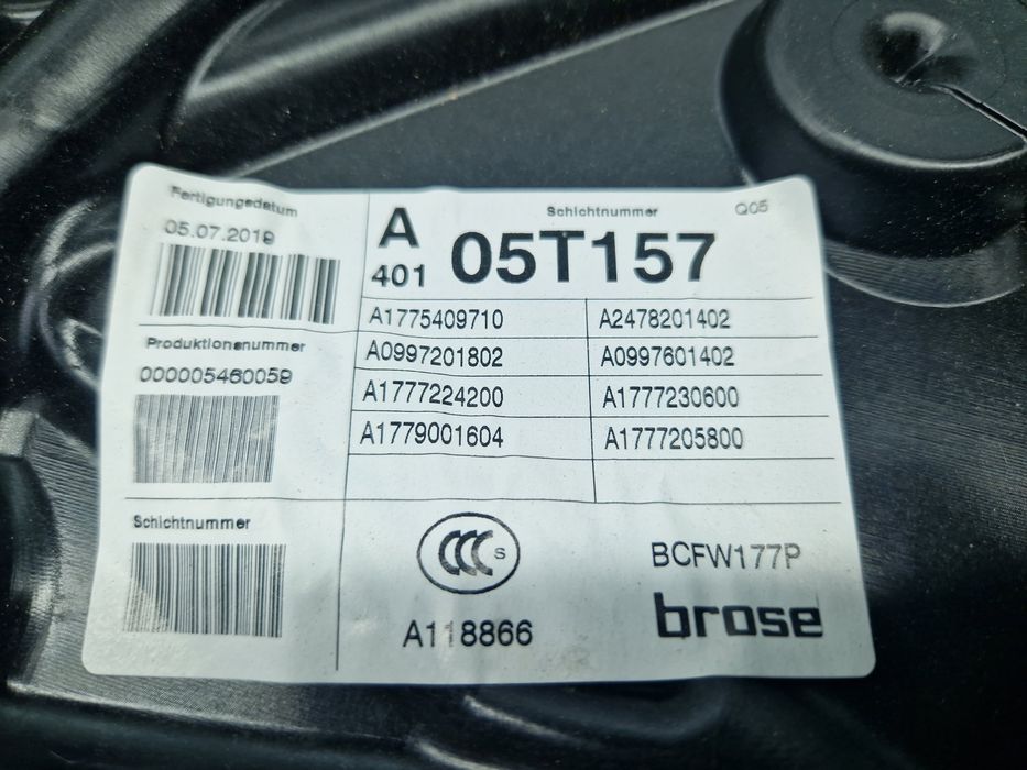 Macara electrica geam dreapta fata Mercedes Clasa A (W177) [Fabr 2019-