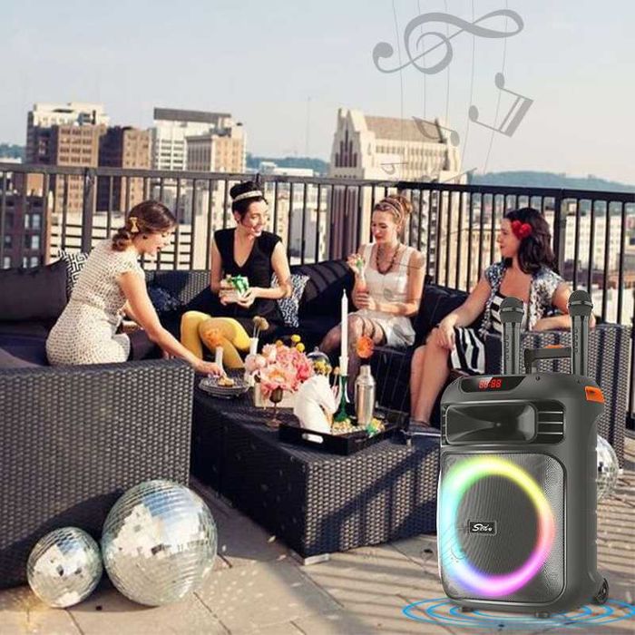 Set RGB Boxa portabila cu 2 microfoane Sing-E ZQS12148 BASS pentru karaoke Bluetooth Sistem audio difuzor