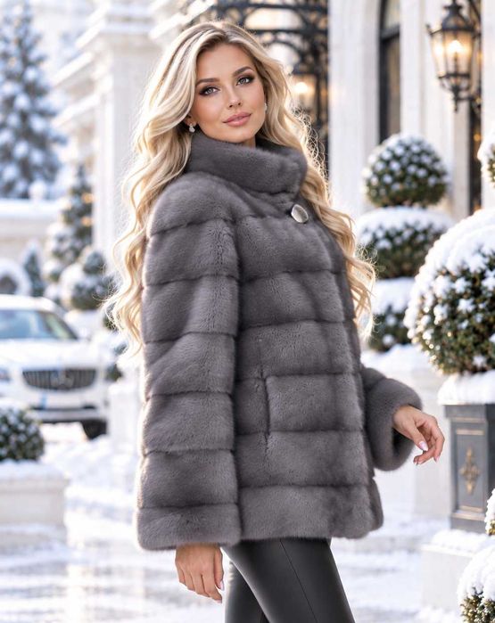 Haina blana vizon , Haină blană nurcă , Culoare Gri 4in1  , m.L-XXL