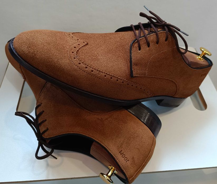 Pantofi derby 43 43.5 brogue suede JOOP ! piele naturala moale camel