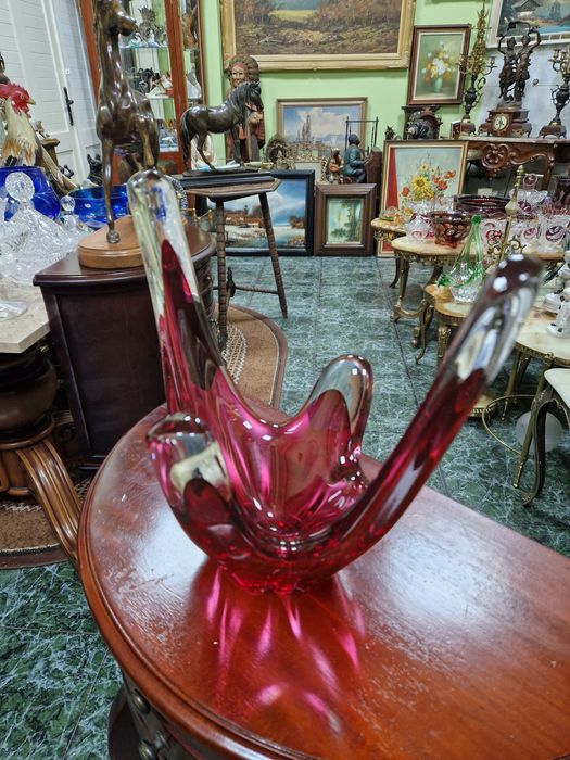 Страхотна антикварна италианска кристална купа фруктиера Мурано