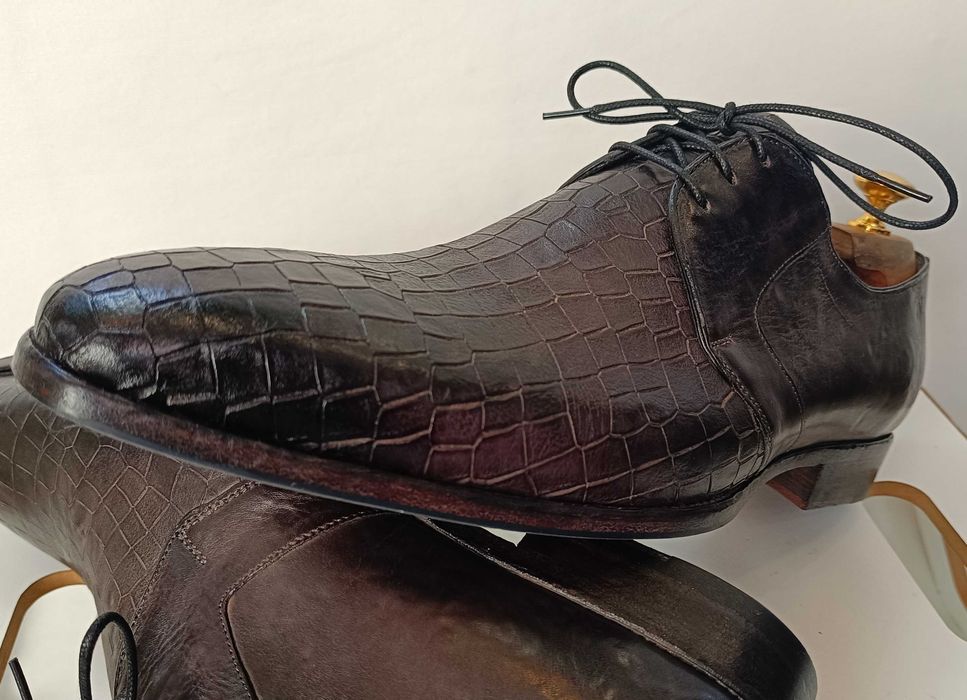 Pantofi de lux 44 44.5 45 Greve NOI lucrati manual piele embosata nat