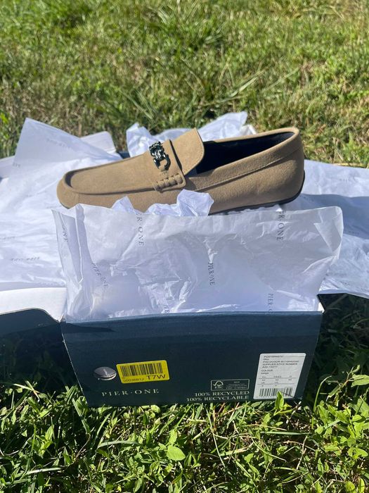 Mocasini Pier One bej marimea 42 noi piele ecologica cu catarama metalica