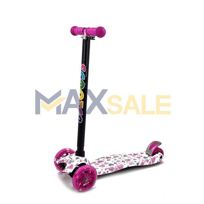 Детска тротинетка с 3 светещи колела розово със сърца скутер колело