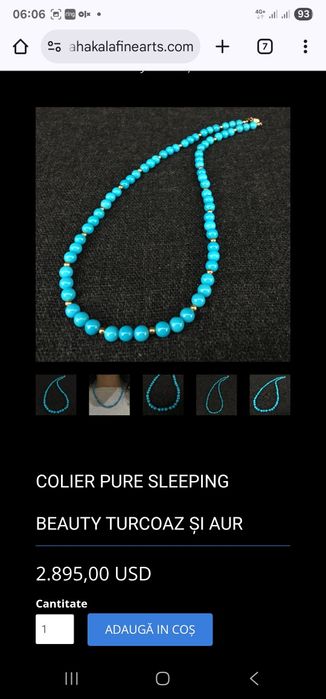 Colier superb Turquoise  natural  si Aur 18 K