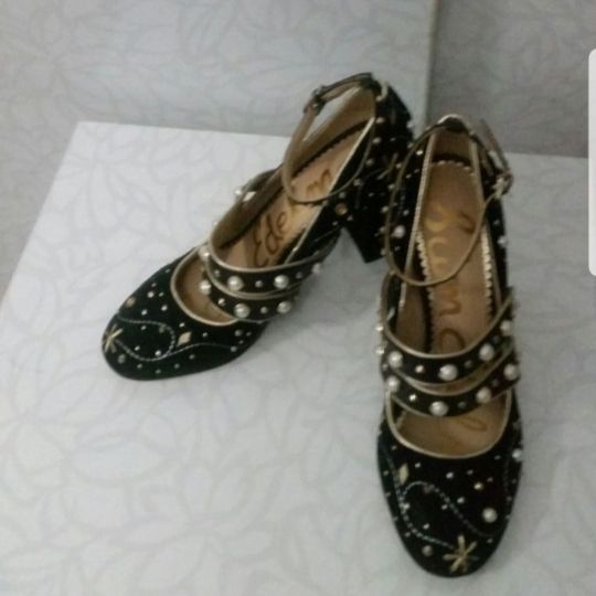 Pantofi Sam Edelman 38 noi piele naturala negri cu perle superbi