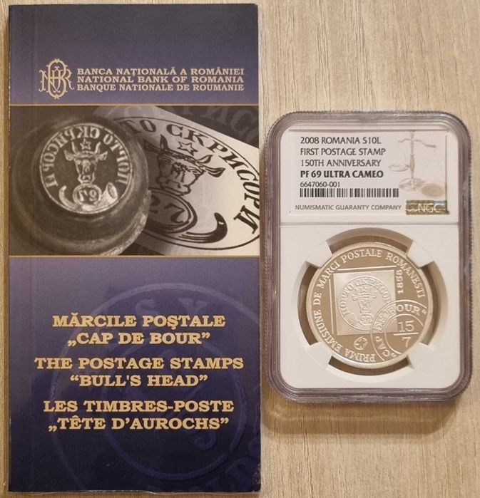 Moneda BNR 10 lei argint Cap de Bour gradata NGC PF 69 UC