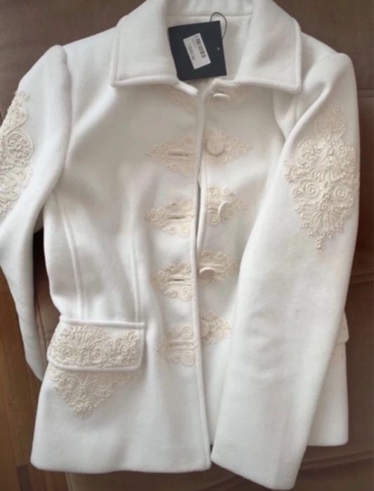 Sacou joyz alb cu broderie