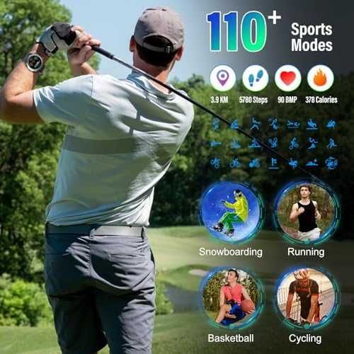 Нов Военен здрав смарт часовник с разговори 1.39" HD, IP68, 110 спорта