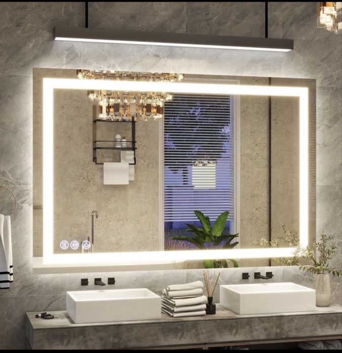 Oglindă LED 70x55cm, iluminare integrată, buton touch, design modern