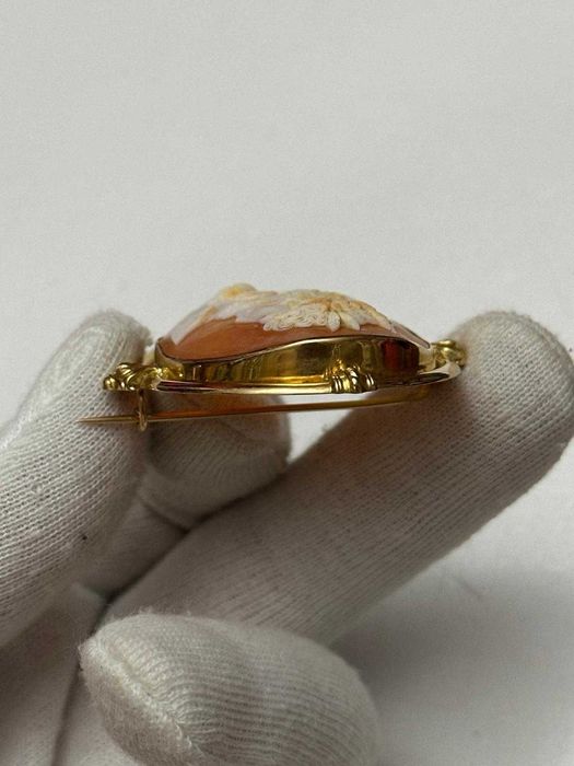 BROSA AUR 18K + CAMEE - Zeus - Sculptata in Scoica Sardonyx - Vintage