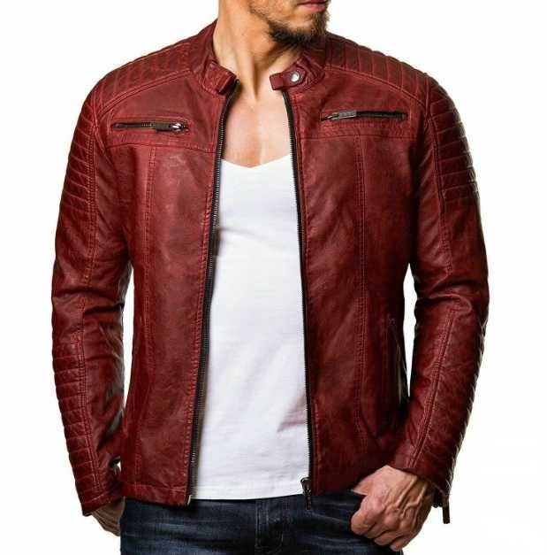 Мъжки кожени якета с цип и  с изправена яка