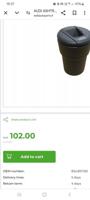 Scrumiera Audi  originale  99 lei buc