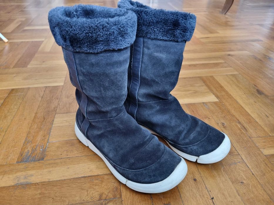 Дамски кожени ботуши Кларкс Clarks тъмносини