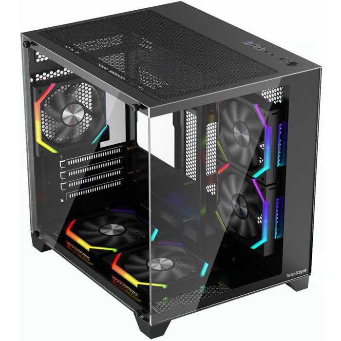 Carcasa 1stPLAYER® Gaming BV5 Black, 5 ventilatoare aRGB plus PWM, Micro-ATX, telecomanda