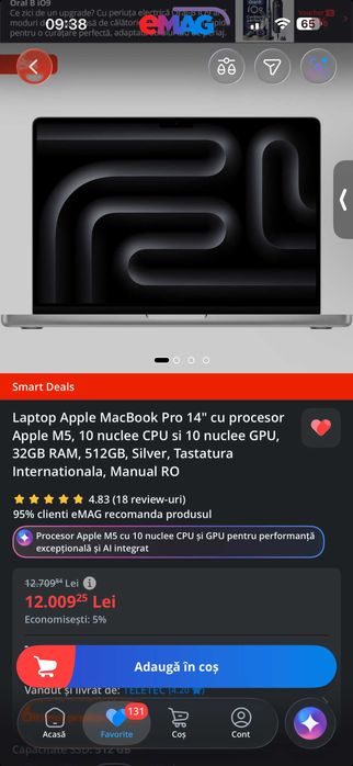 Macbook Pro 14 M5 32gb Factura/Garantie Altex/Apple