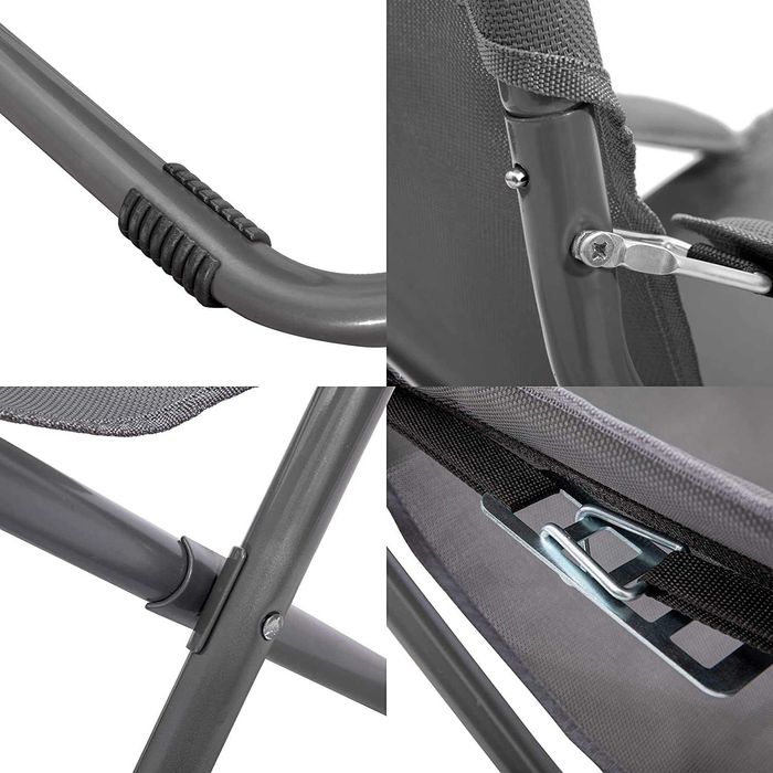 Scaun de plaja, camping, terasa cu spatar reglabil si pliabil, gri