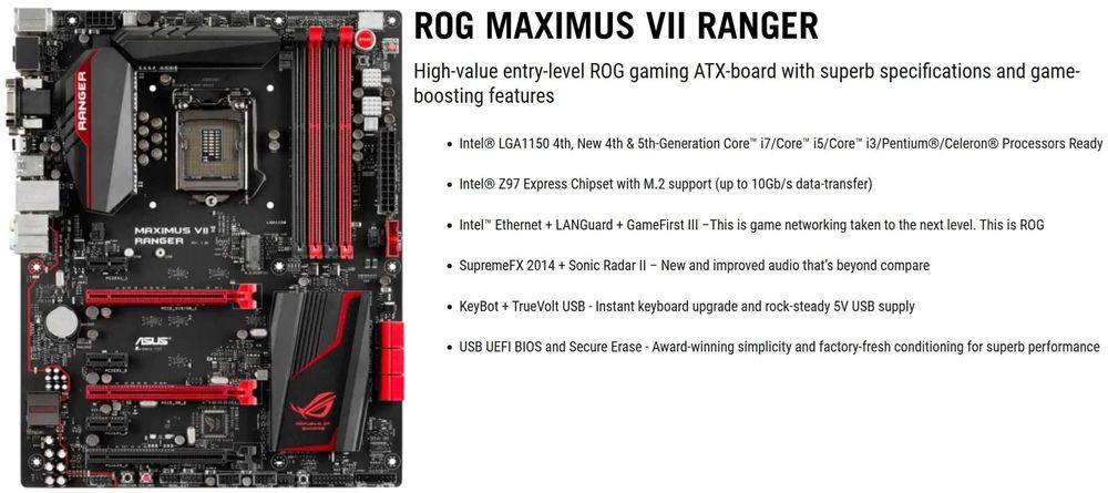 Дъно Дънна платка ASUS ROG Maximus VII Ranger Z97 1150 DDR3 OVERCLOCK