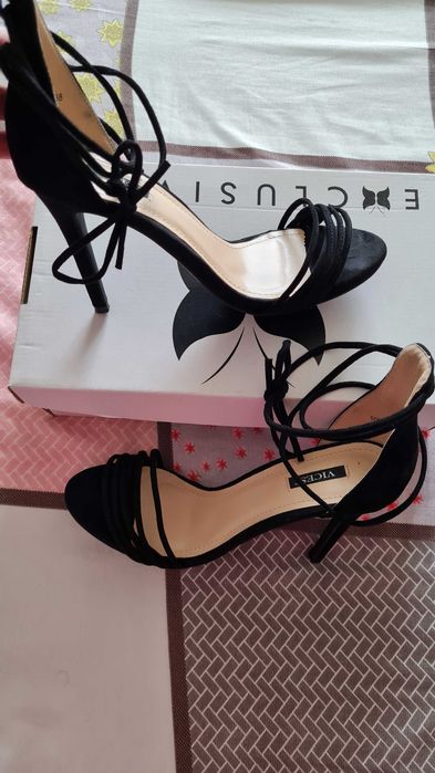 Sandale cu toc, piele intoarsa eco, noi