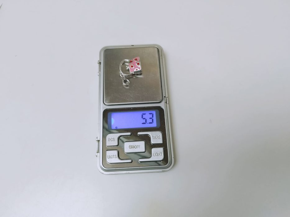 Vechi pandantiv charm din argint de 925 in forma de geanta, roz cu buline rosii