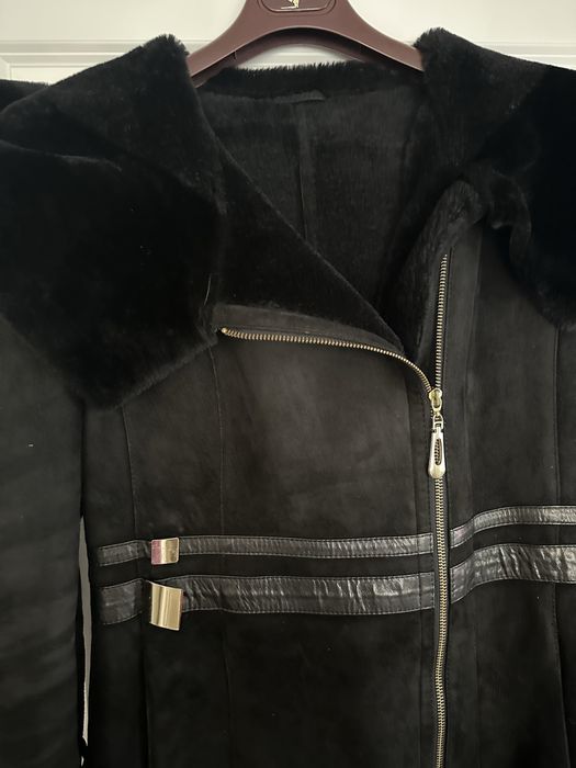 Дамско палто от естествен велур и  кожа