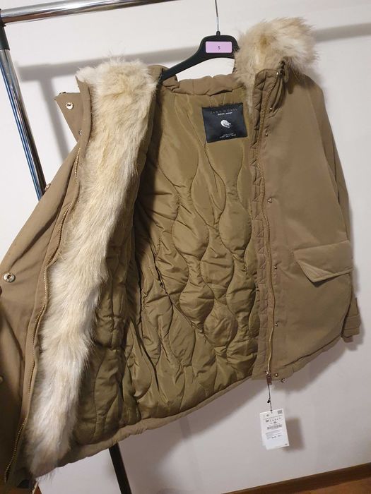 Parka / jacheta cu puf dama ZARA kaki mar M - NOUA