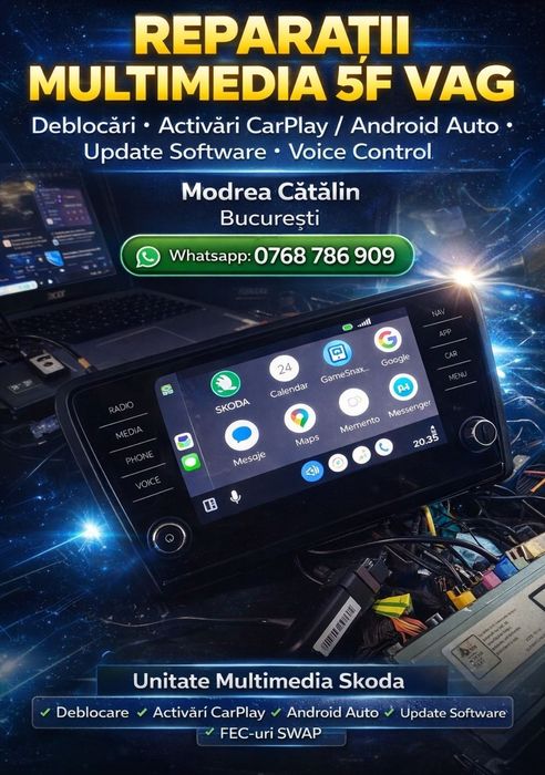 Card SD cu Activare App-Connect / Smartlink/Fullink Apple CarPlay / Android Auto / MirrorLink
MIB2, MIB2 Entry (MEN2), MIB2.5, MIB3