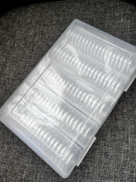 Set 100 capsule transparente pentru monede Ø 30 mm – noi, cutie organizato