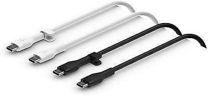 Нови Belkin 2 броя силиконови USB C кабели за зареждане черен и бял телефон Samsung Galaxy MacBook