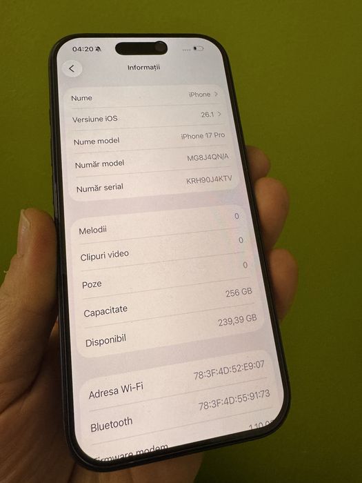 Telefon Iphone 17 Pro-256Gb-ca nou-Deep Blue-liber de retea-Garantie