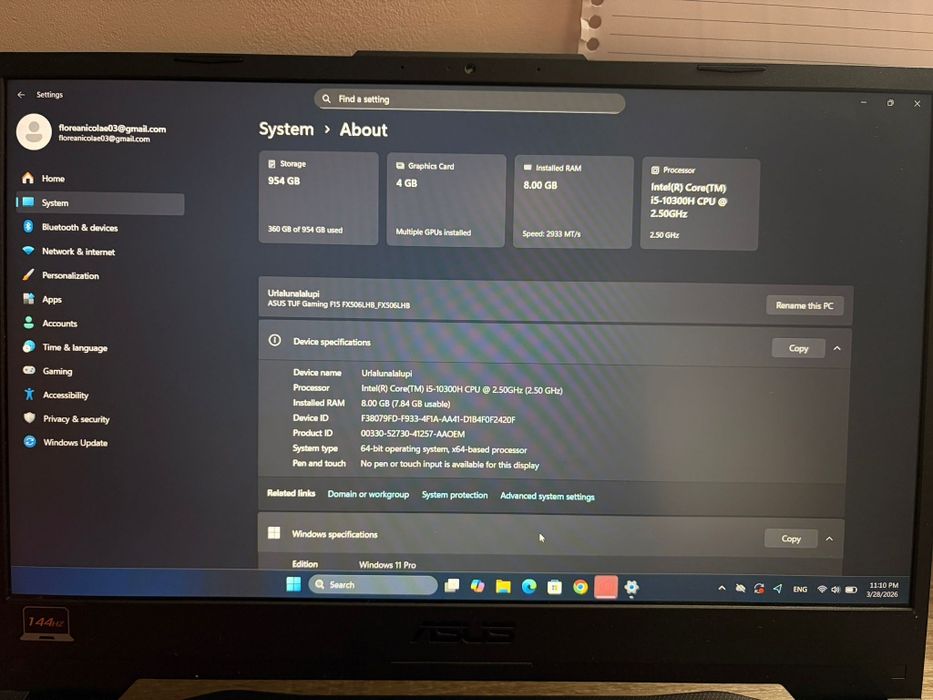 Laptop Asus TUF gaming  1 tb ssd