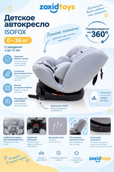 Avtokreslo ISOFIX 0-36kg KIDILO
