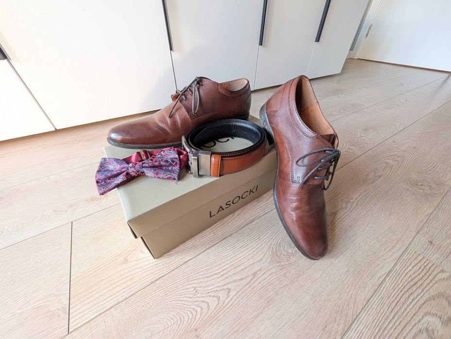 Мъжки официални обувки в комплект с колан и папионка