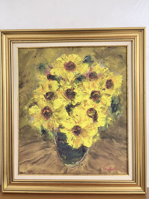 Tablou ulei – flori galbene – semnat „Constantin”
