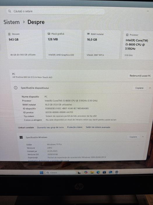 All In One HP i5 8600 16g 256g nvme 500g 22  FHD