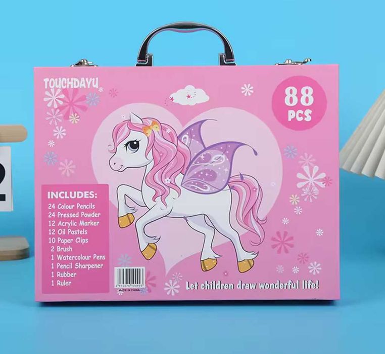 Луксозен комплект за рисуване 88 бр. с метална рамка и закопчалки